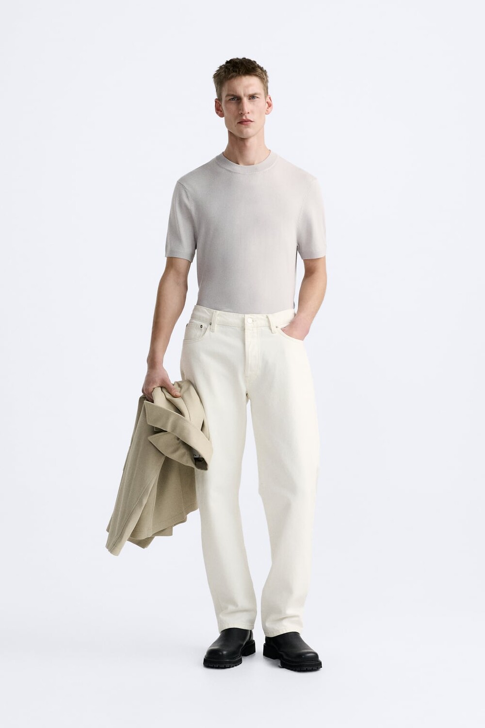 

Футболка из смесовой вискозы ZARA, светло-серый