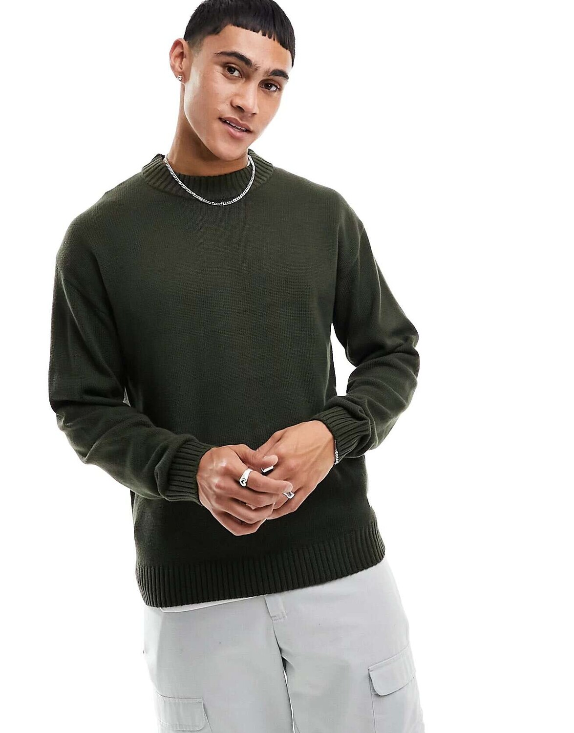

Зеленый вязаный джемпер с заниженными плечами Jack & Jones Essentials