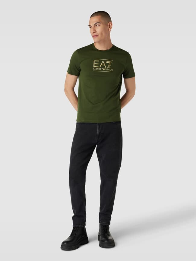 

Футболка с круглым вырезом и принтом-лейблом EA7 Emporio Armani, темно-зеленый