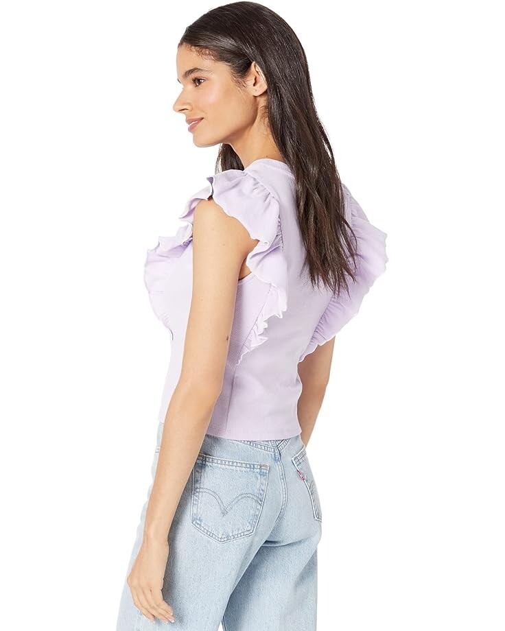 

Топ English Factory Contrast Merrow Detail Ruffled Knit Top, цвет Lilac/White