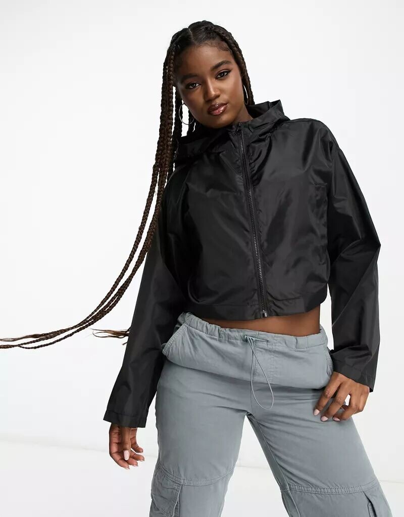 

Черный укороченный дождевик с капюшоном ASOS