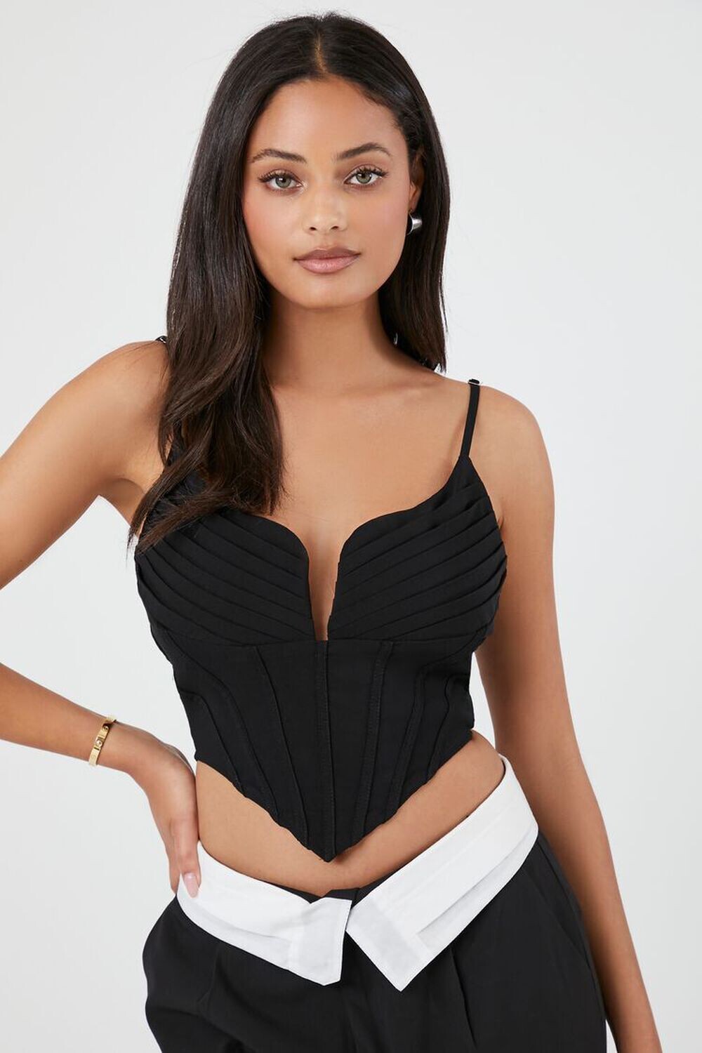

Укороченная майка с плиссированным корсетом Forever 21, черный