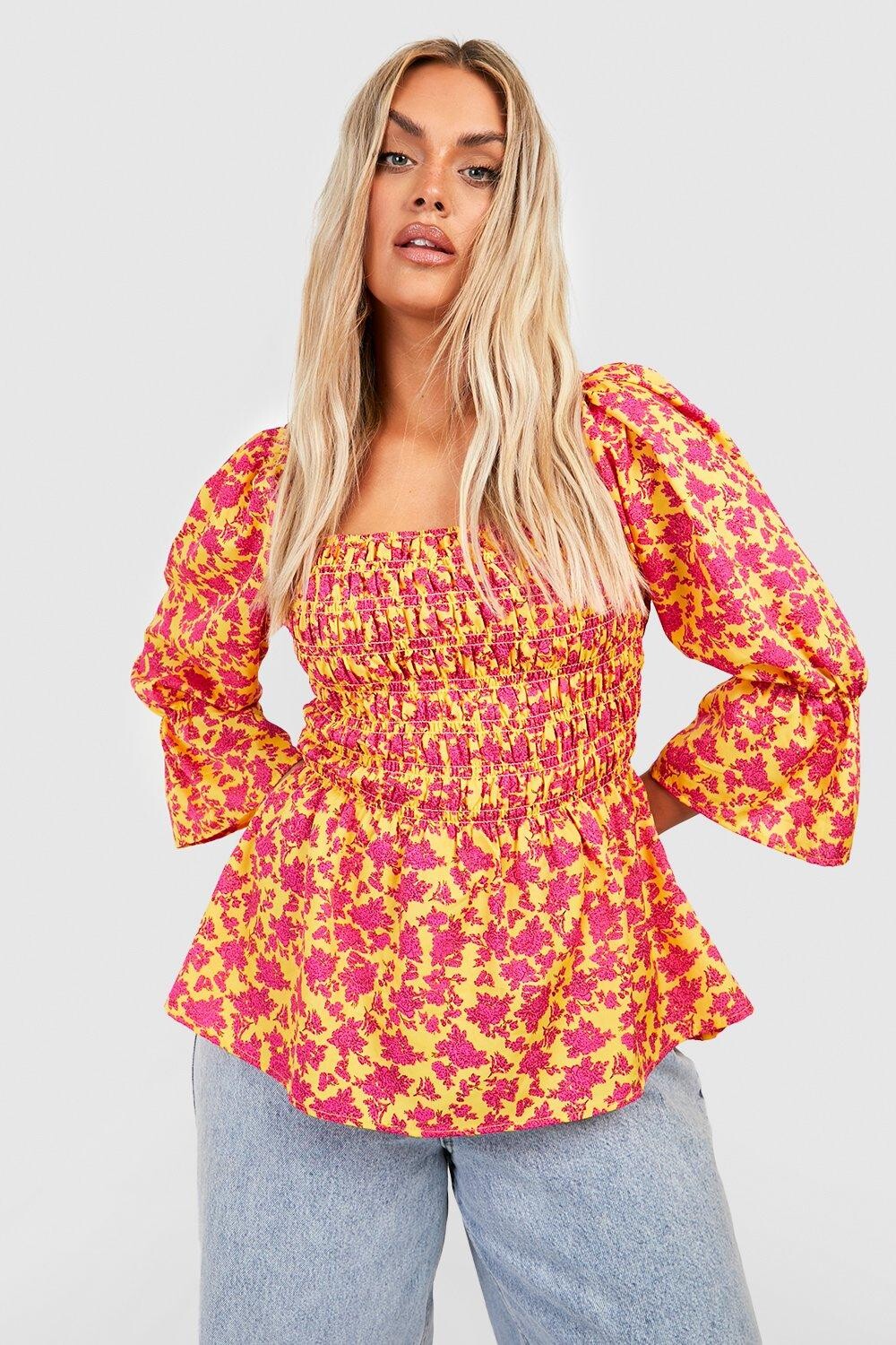 

Топ с баской и цветочными деталями Boohoo, желтый
