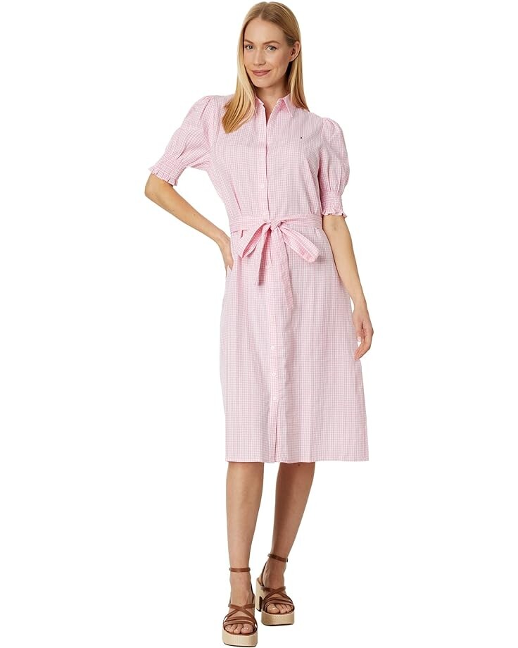 

Платье Tommy Hilfiger Puff Sleeve Gingham Midi, цвет Dobby Gingham/English Rose/Bright White