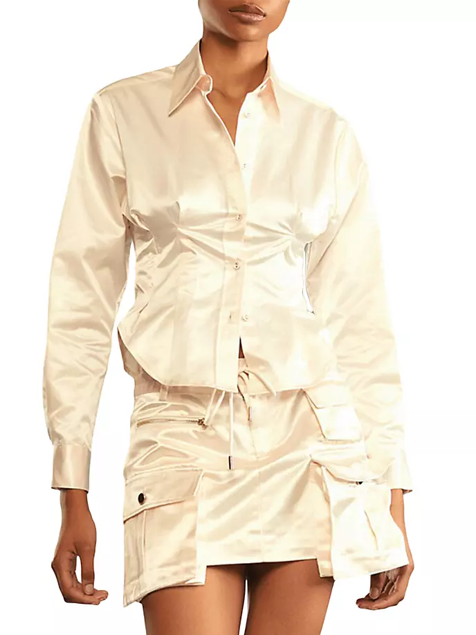 Блуза-корсет из хлопка и шелка Cynthia Rowley, цвет cream цена и фото
