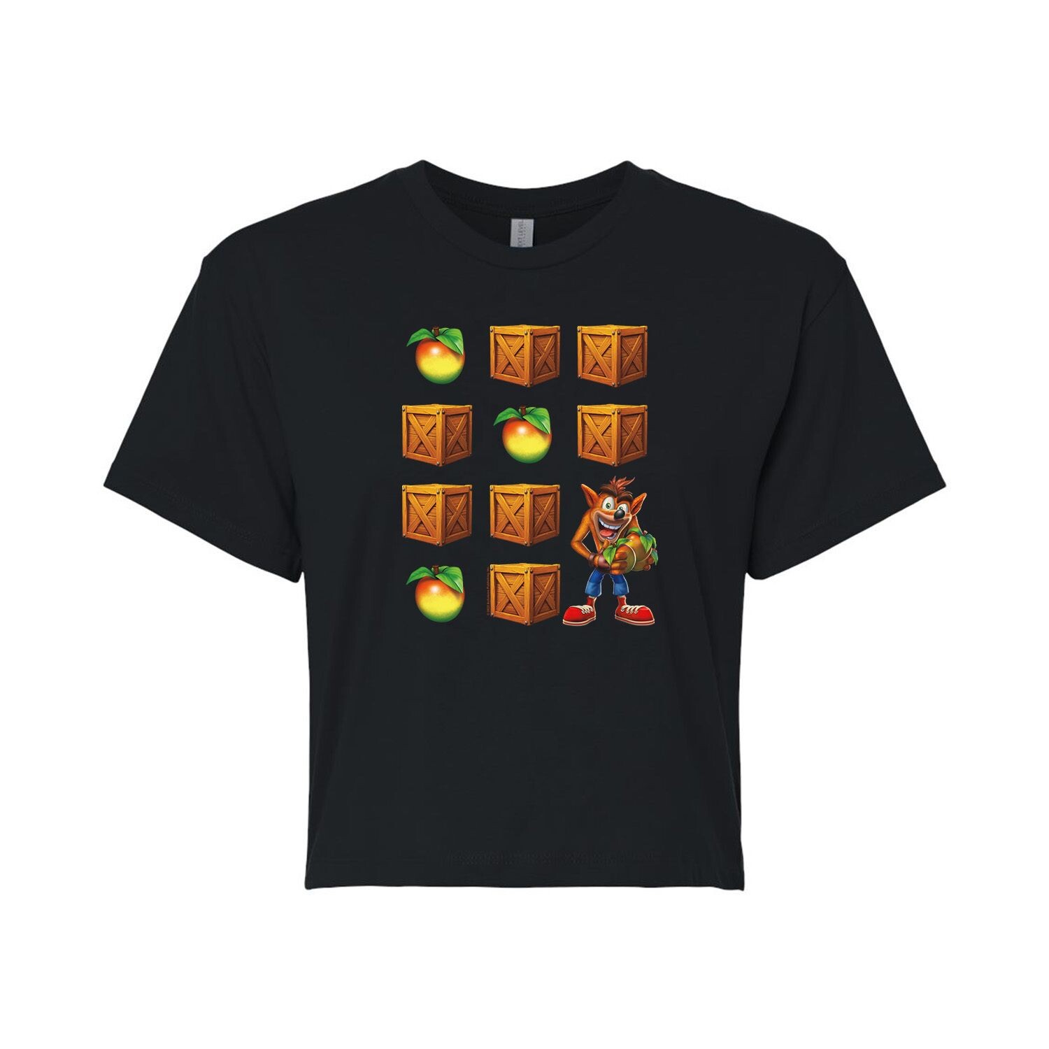 

Укороченная футболка с рисунком Juniors' Crash Bandicoot Wumpa Crates Licensed Character, черный