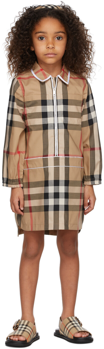 

Детское бежевое платье-рубашка в клетку Archive бежевый Burberry