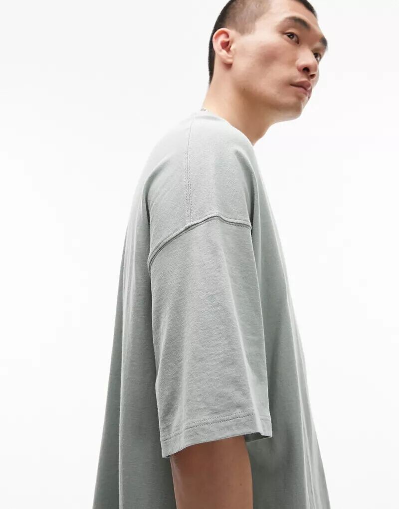 

Супер-оверсайз-футболка Topman серо-зеленого цвета