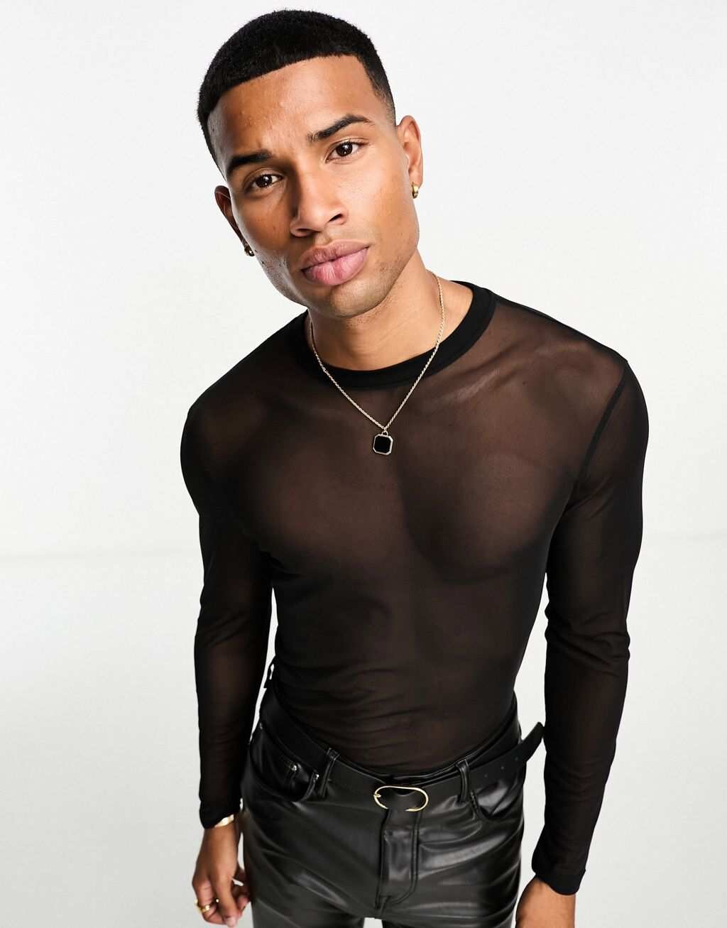 

Черный сетчатый крой с длинными рукавами ASOS DESIGN