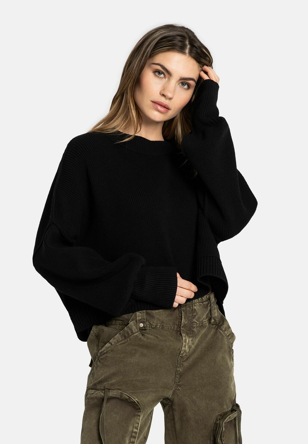 

Вязаный свитер CROP EASY STREET Free People, черный