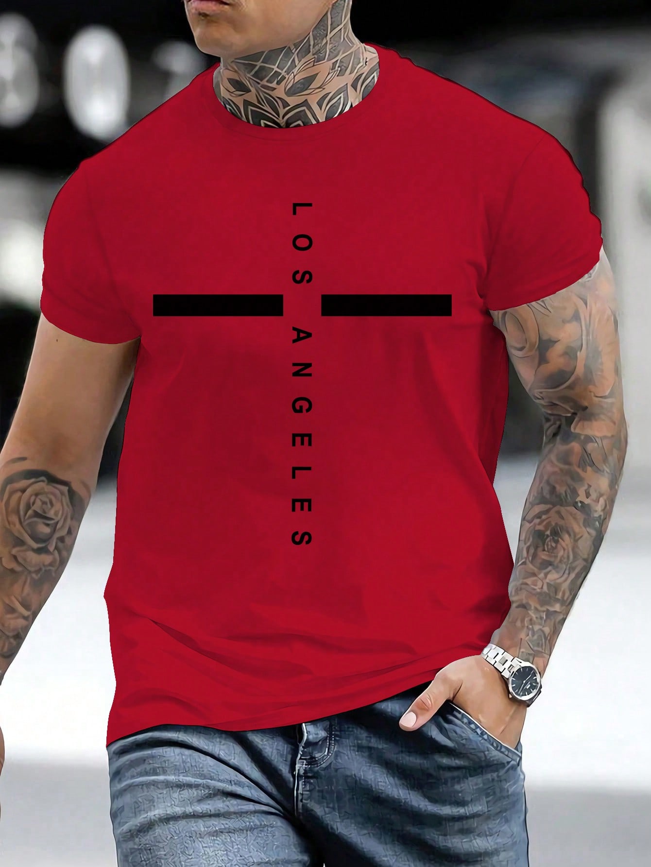 Мужская футболка с круглым вырезом и буквенным принтом Manfinity Homme, красный
