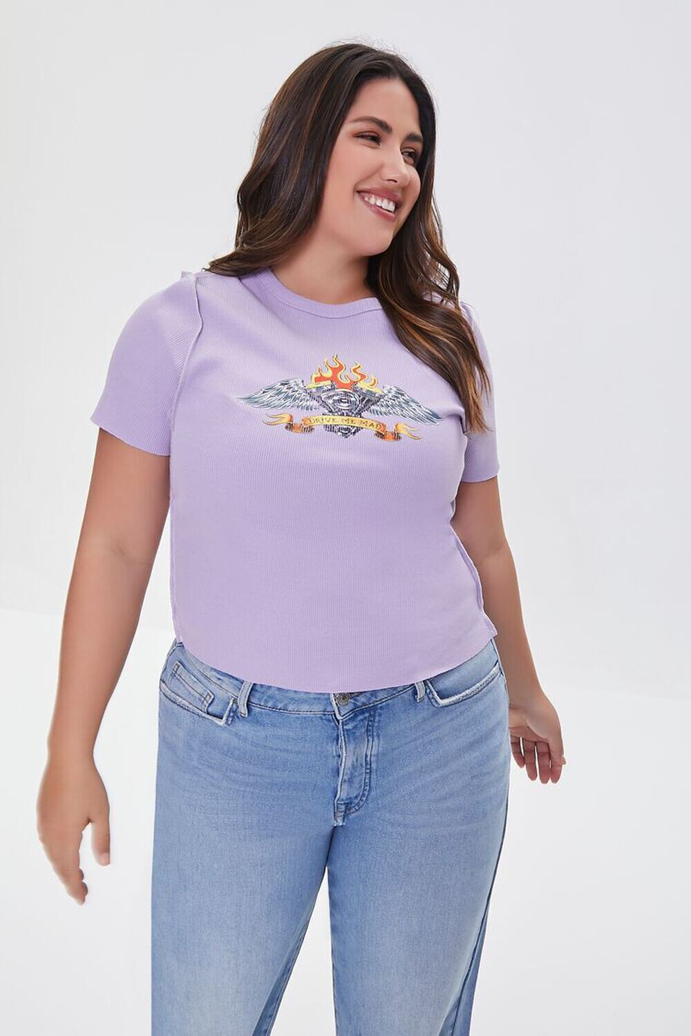 

Футболка больших размеров Drive Me Mad Forever 21, фиолетовый