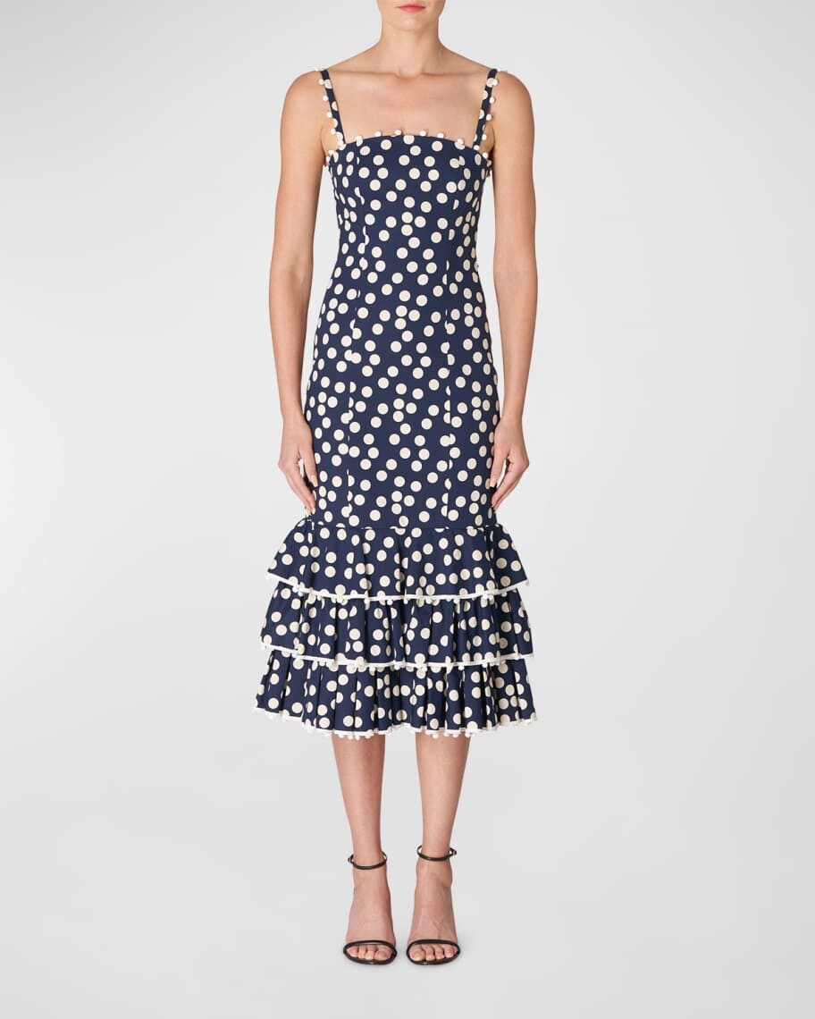 

Платье миди в горошек с многоуровневым краем с оборками Carolina Herrera