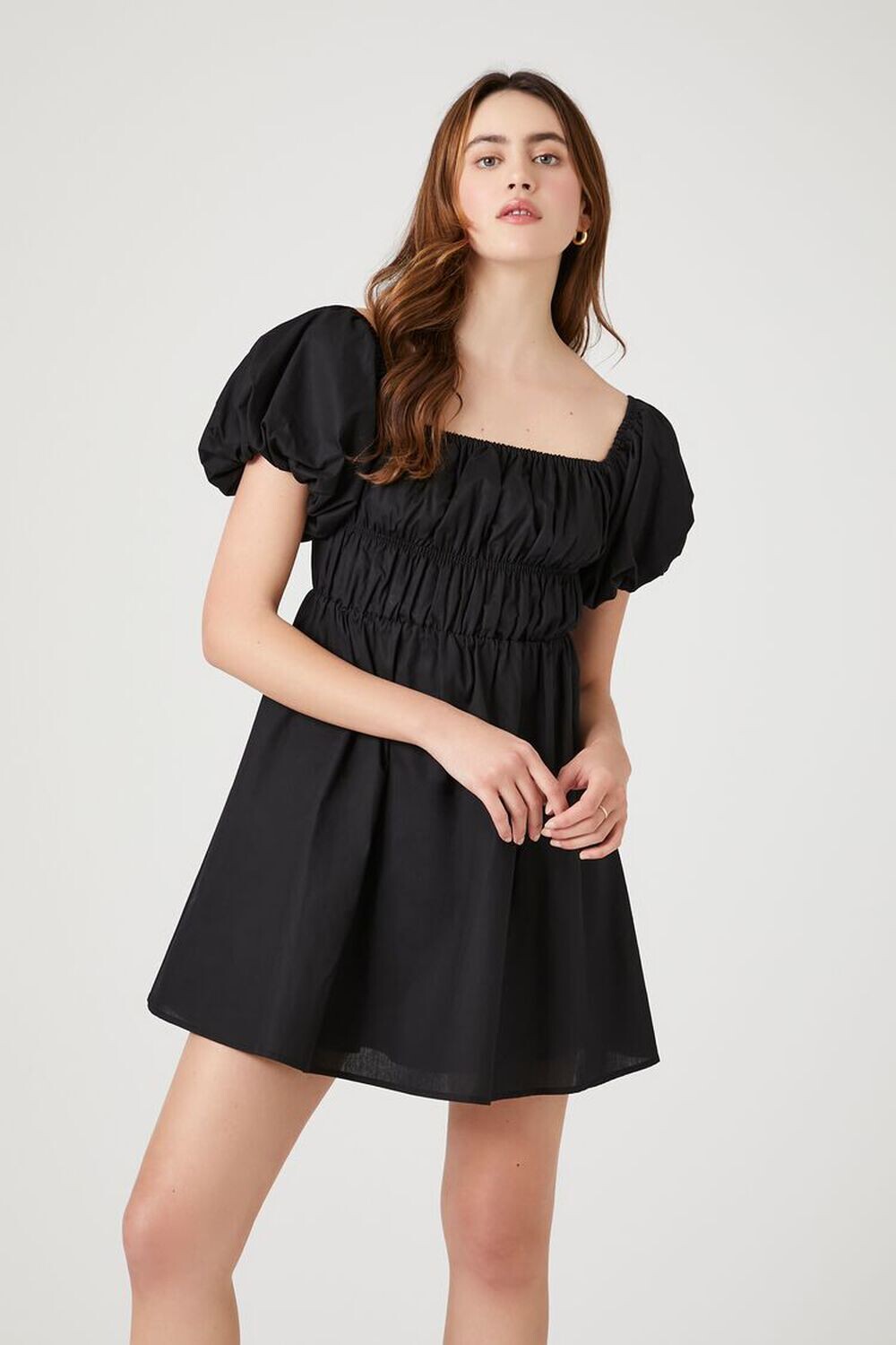 

Мини-платье из поплина в крестьянском стиле Forever 21, черный
