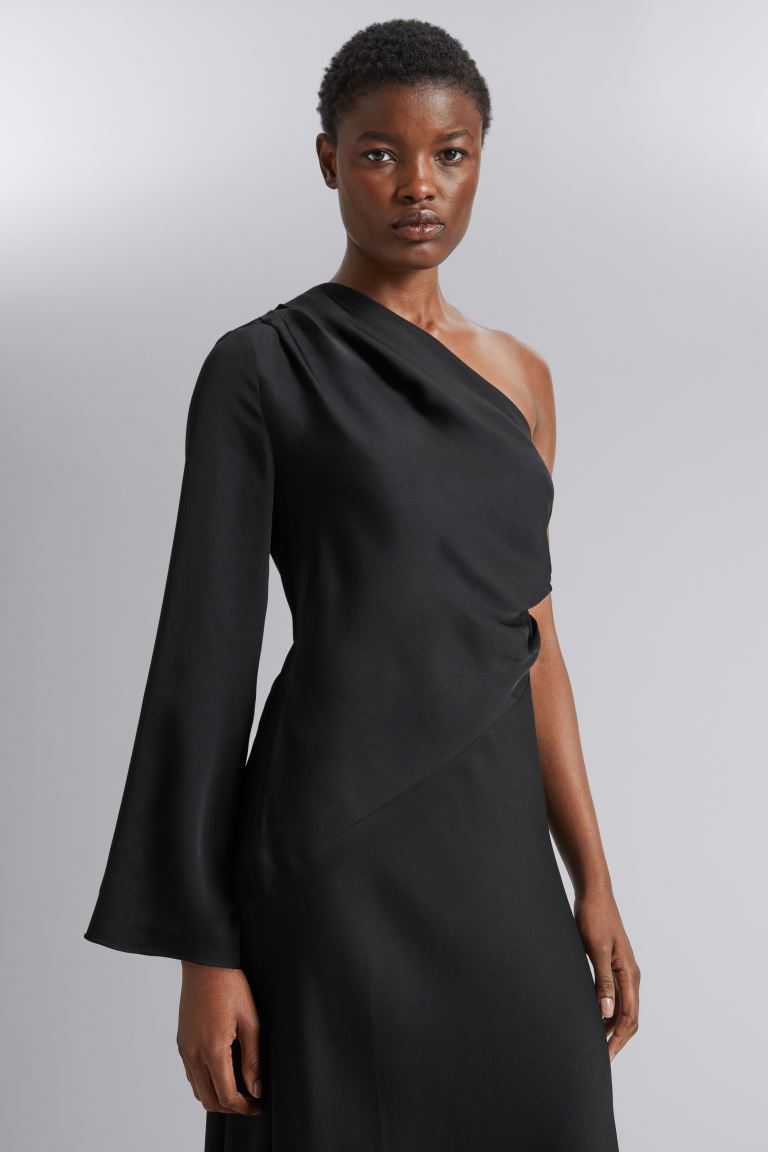 Атласное платье миди на одно плечо H&M, черный