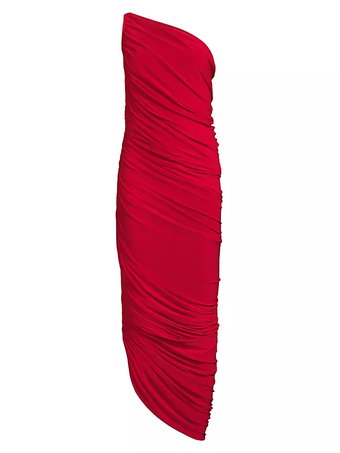Платье на одно плечо со сборками Diana Norma Kamali, красный