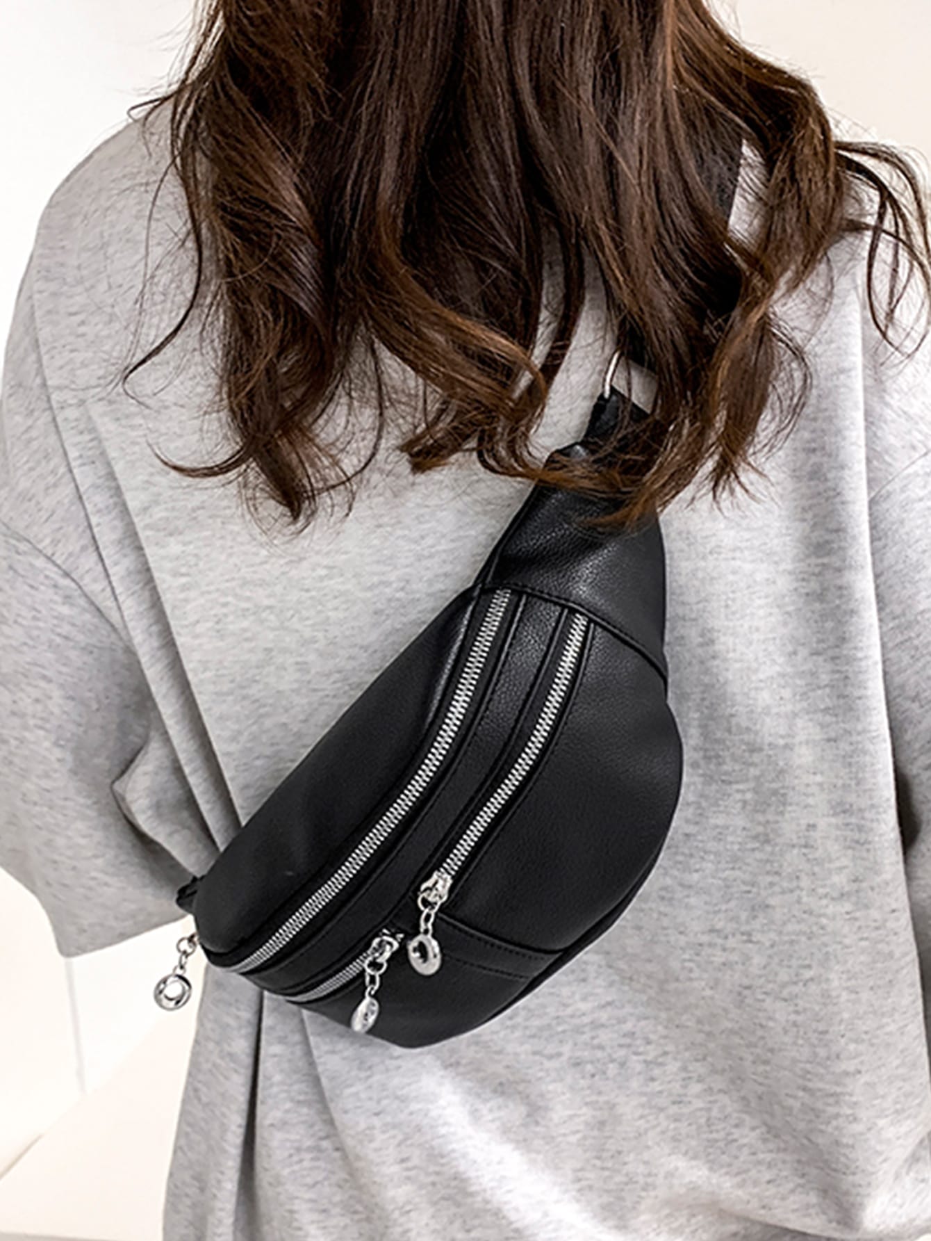 Минималистичная поясная сумка с двойной молнией, черный мужская минималистичная поясная сумка с отверстием для наушников черный