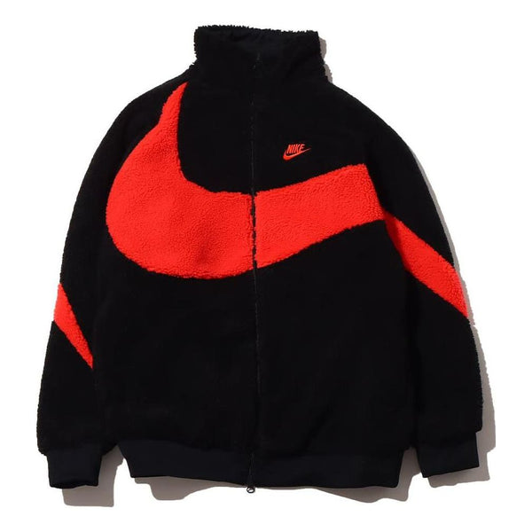 Куртка Nike Sportswear Swoosh Logo Embroidered Reversible Sherpa Fleece Black Red Jacket Asia Sizing, черный куртка nike swoosh warm lamb s jacket autumn asia edition black cu6559 010 черный