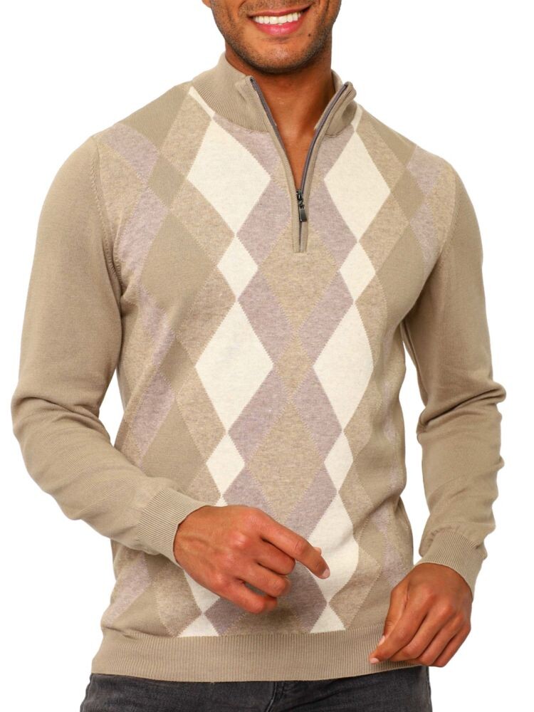 

Свитер на молнии с воротником-стойкой и узором Argyle Vellapais, цвет Dark Beige