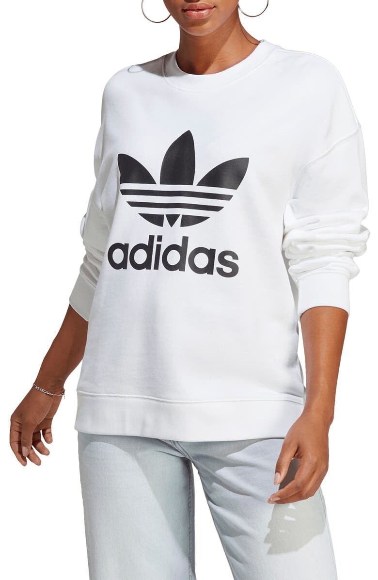 

Хлопковая толстовка из ткани френч терри с круглым вырезом трилистника ADIDAS ORIGINALS, белый