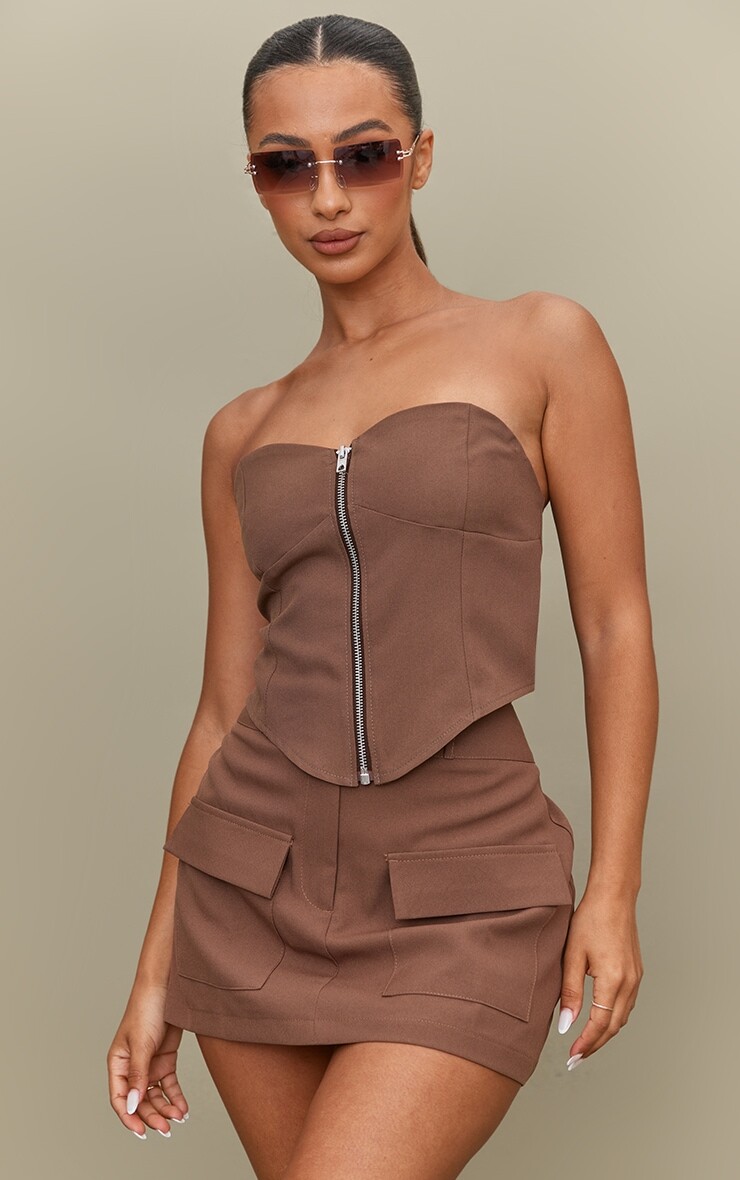 

PrettyLittleThing Корсетный топ на молнии Petite Taupe