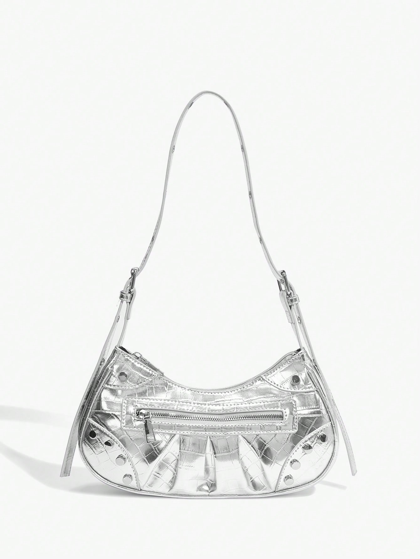SHEIN ICON Street Style, женская модная однотонная сумка через плечо, серебро цена и фото