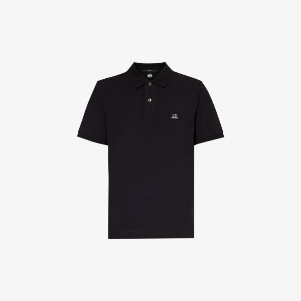 Рубашка-поло из эластичного хлопка с короткими рукавами и вышитым логотипом Cp Company, черный