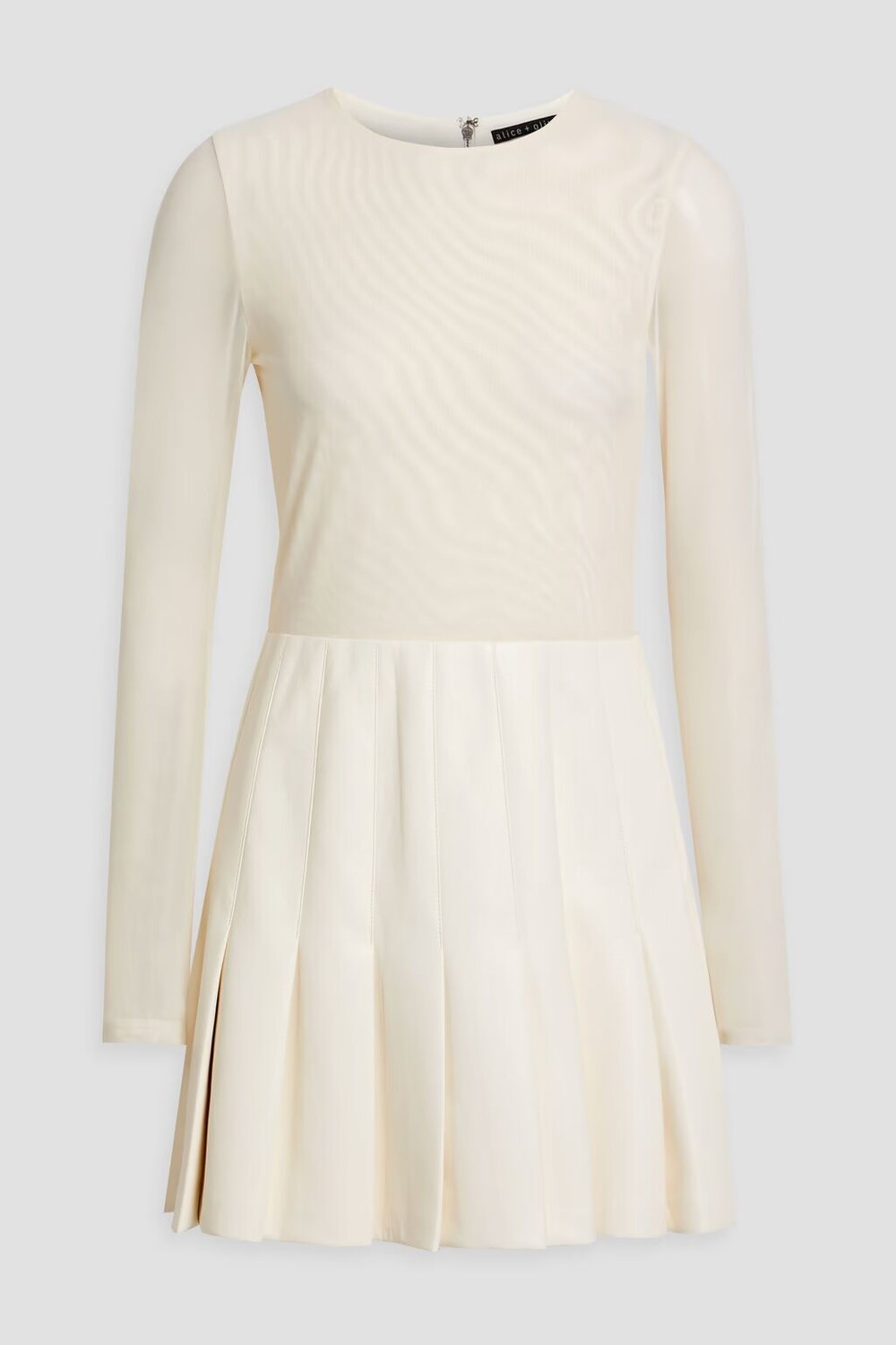 

Мини-платье Chara из плиссированной сетки и искусственной кожи Alice + Olivia, экрю