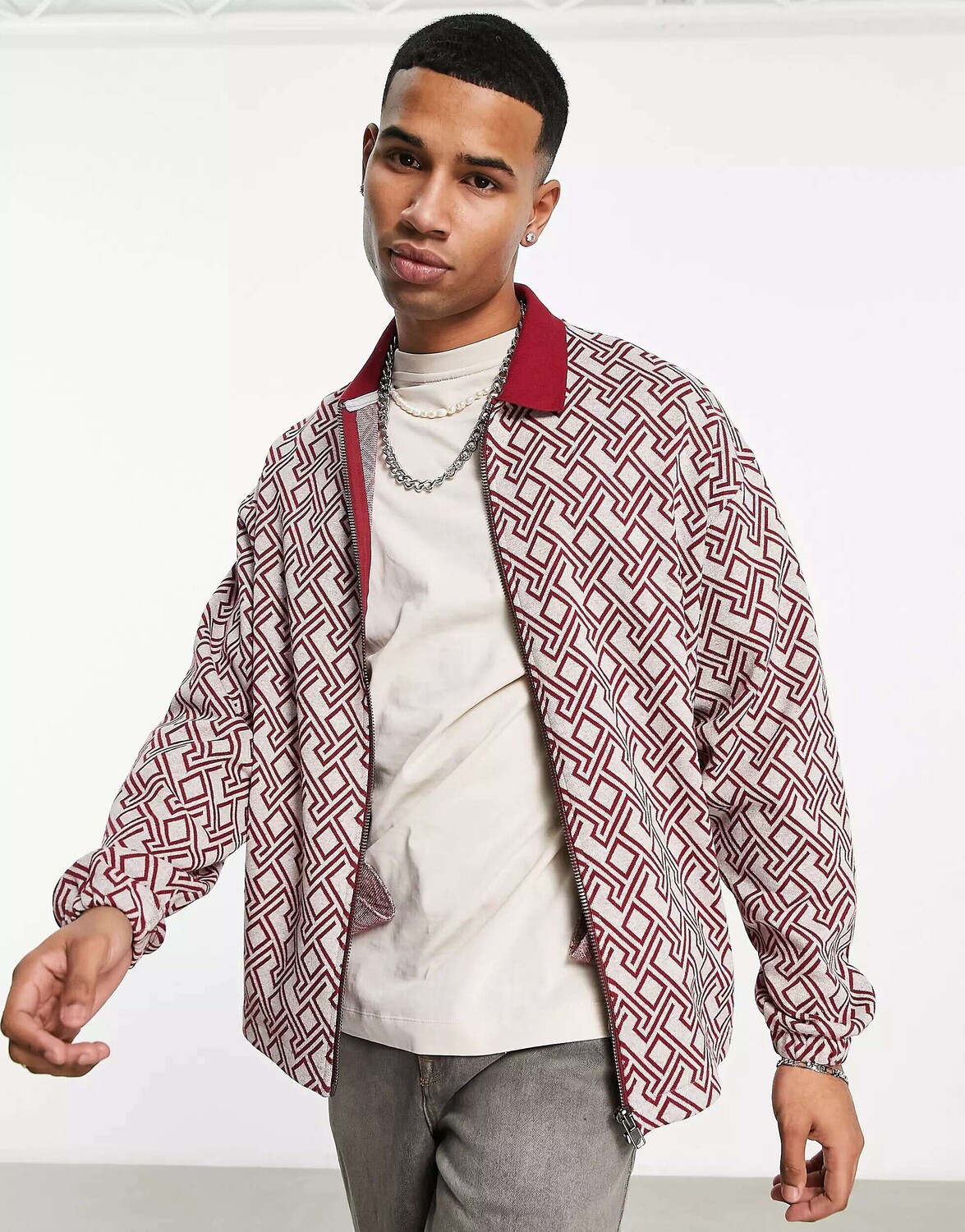 

Жаккардовая оверсайз-жакет Харрингтон из джерси ASOS