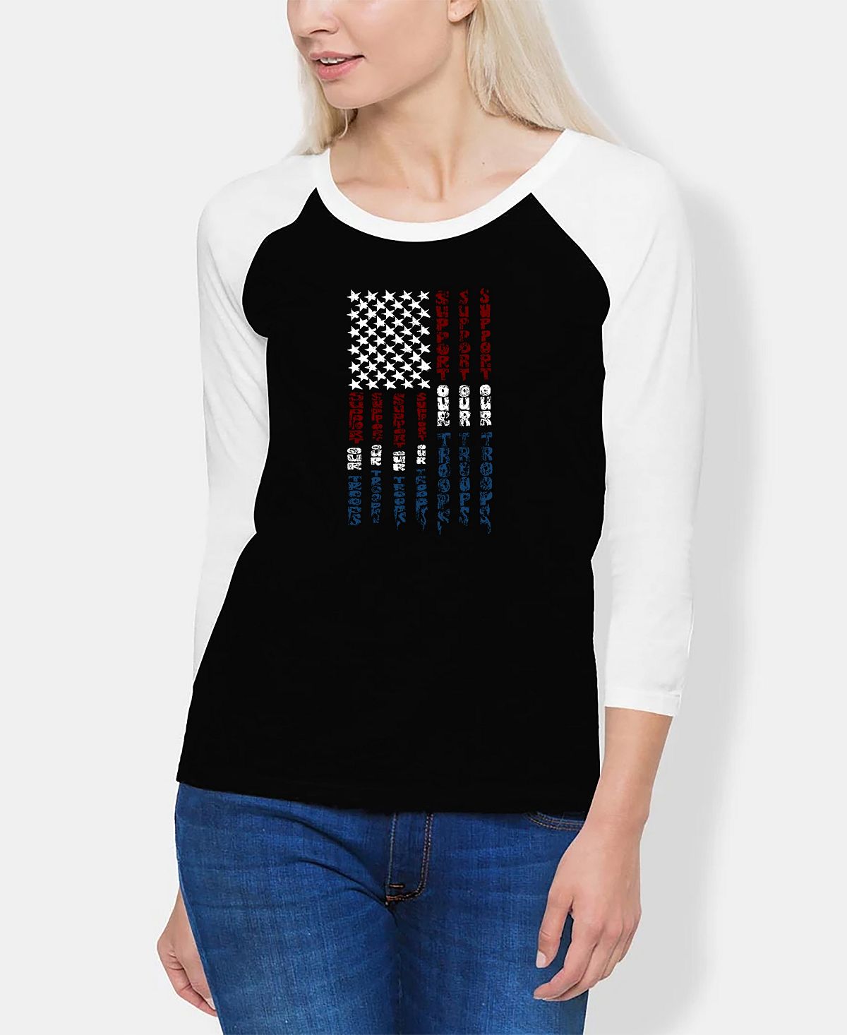 Женская футболка реглан с надписью «Поддержите наши войска» LA Pop Art