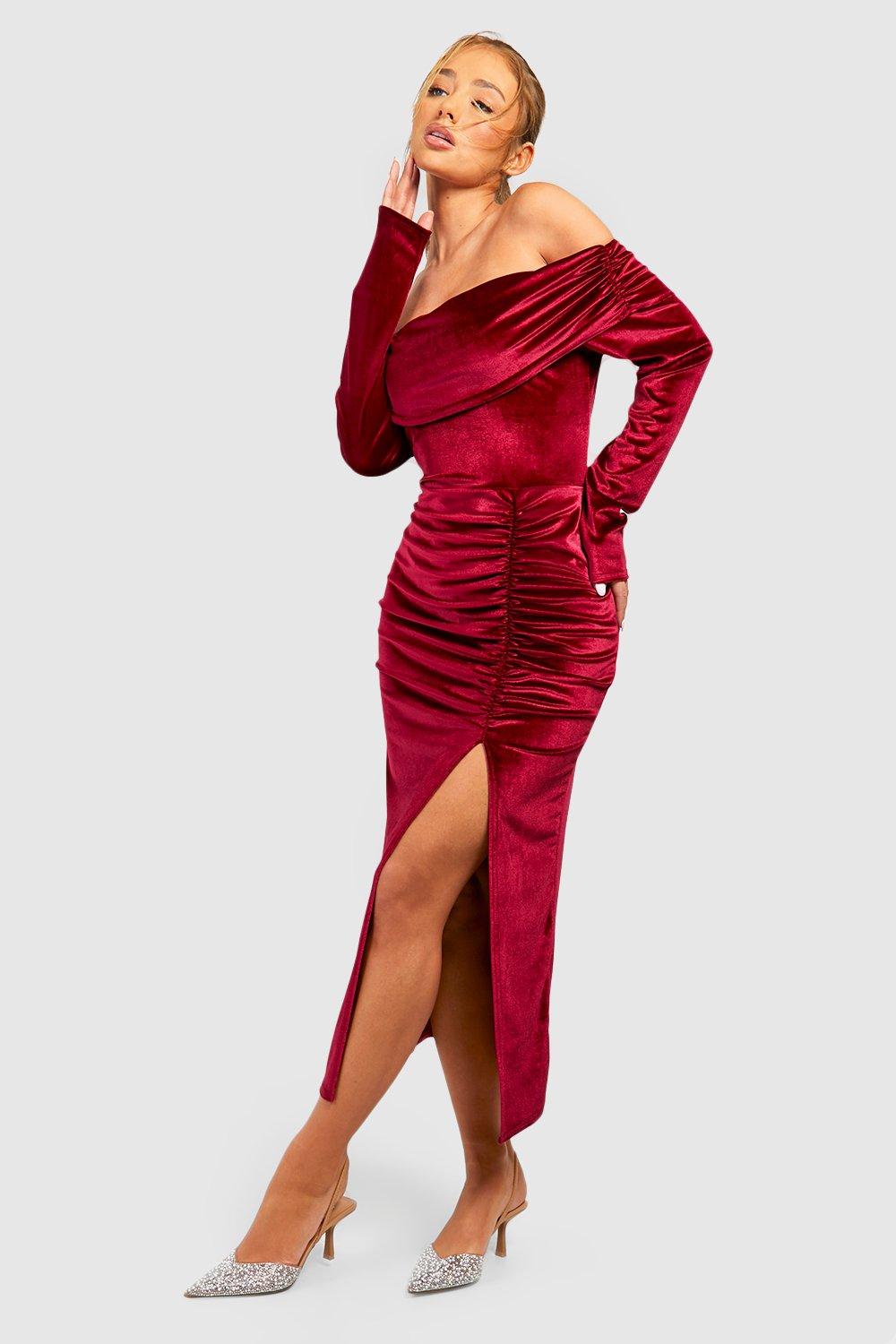 Бархатное облегающее платье мидакси с завязками boohoo, красный