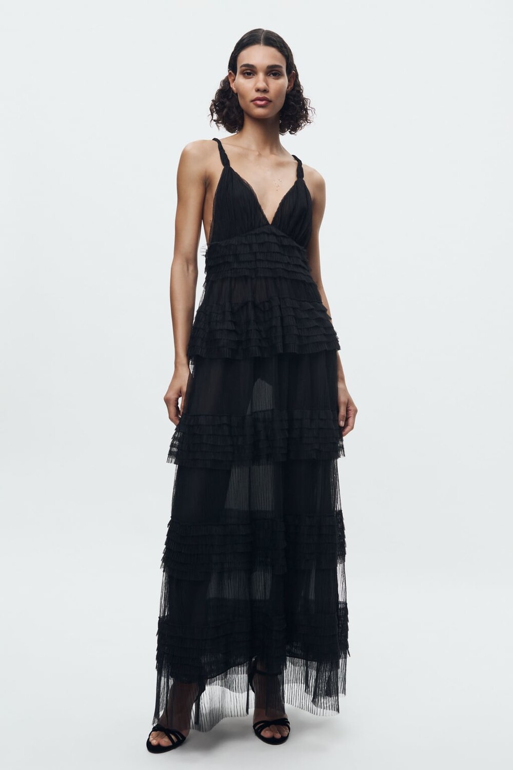 

Тюлевое платье с рюшами ZARA, черный