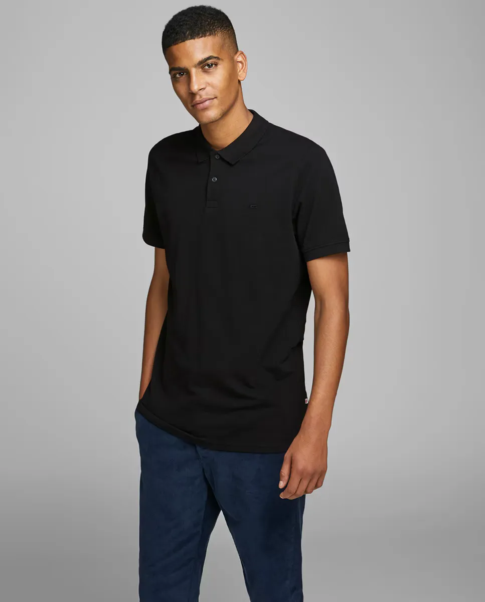 

Мужская узкая рубашка-поло черного цвета с короткими рукавами Jack & Jones