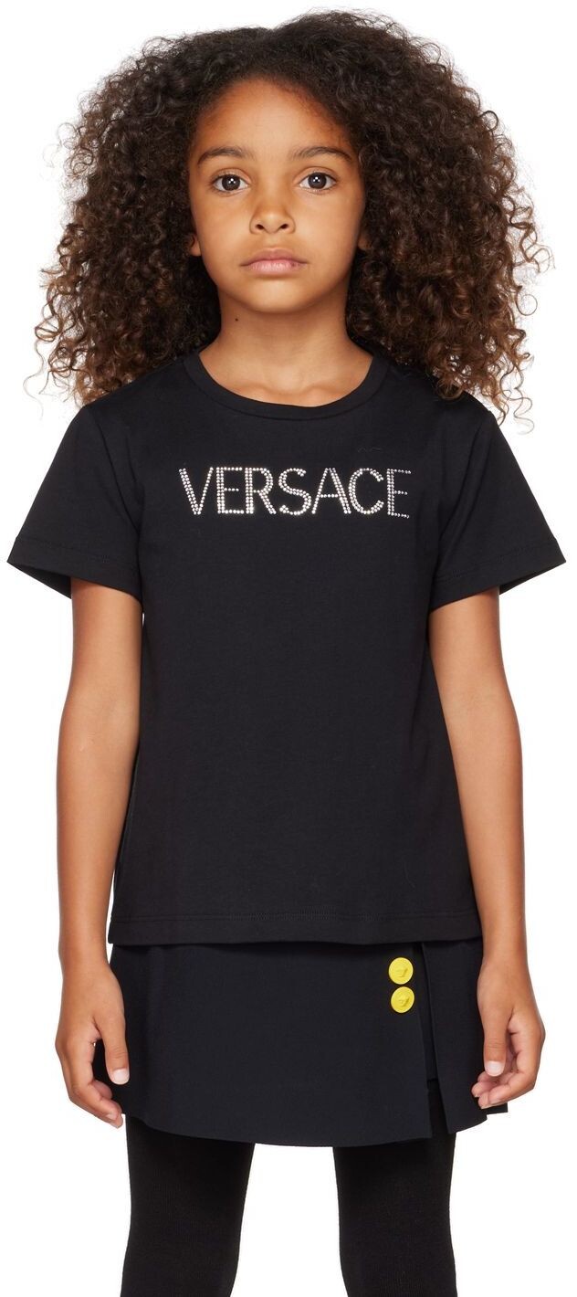 

Детская черная футболка с кристаллами Черная Versace