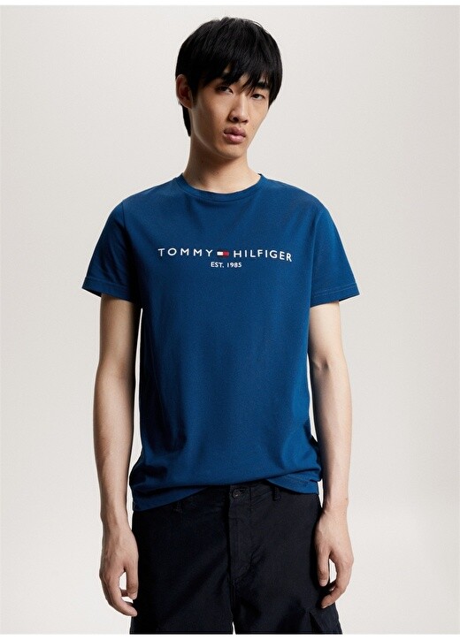 

Синяя мужская футболка с круглым вырезом Tommy Hilfiger, Синий
