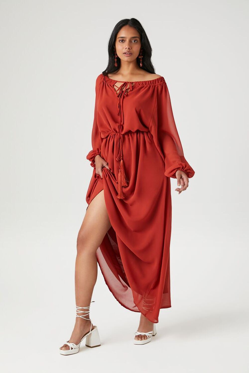 

Платье макси из органзы с кисточками Forever 21, ржавый