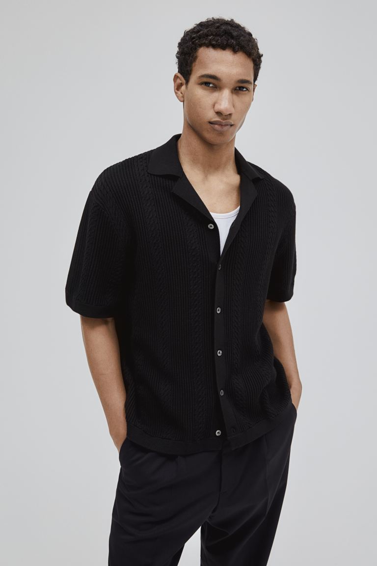 Повседневная рубашка из структурированного трикотажа, стандартного кроя H&M, черный