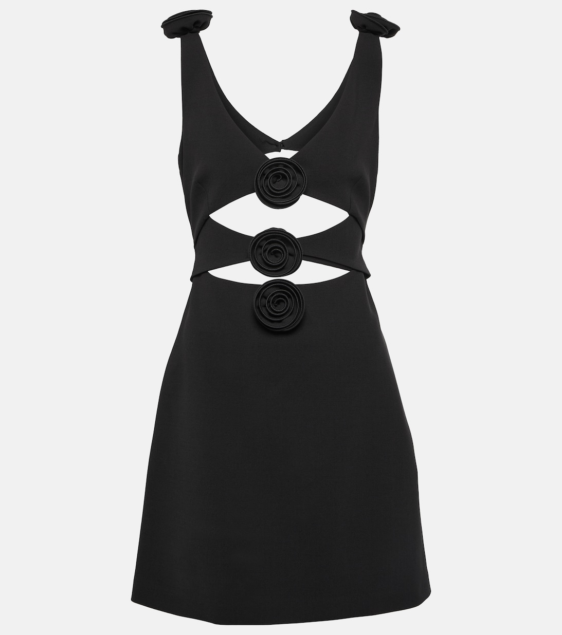 Мини-платье из смесовой шерсти с цветочной аппликацией MAGDA BUTRYM, черный