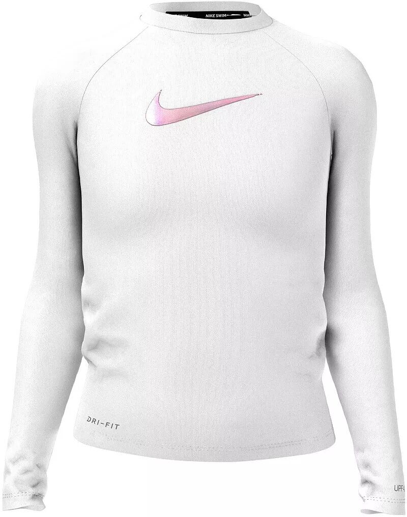 

Рубашка с длинным рукавом Nike для девочек с логотипом Swoosh Hydroguard, белый
