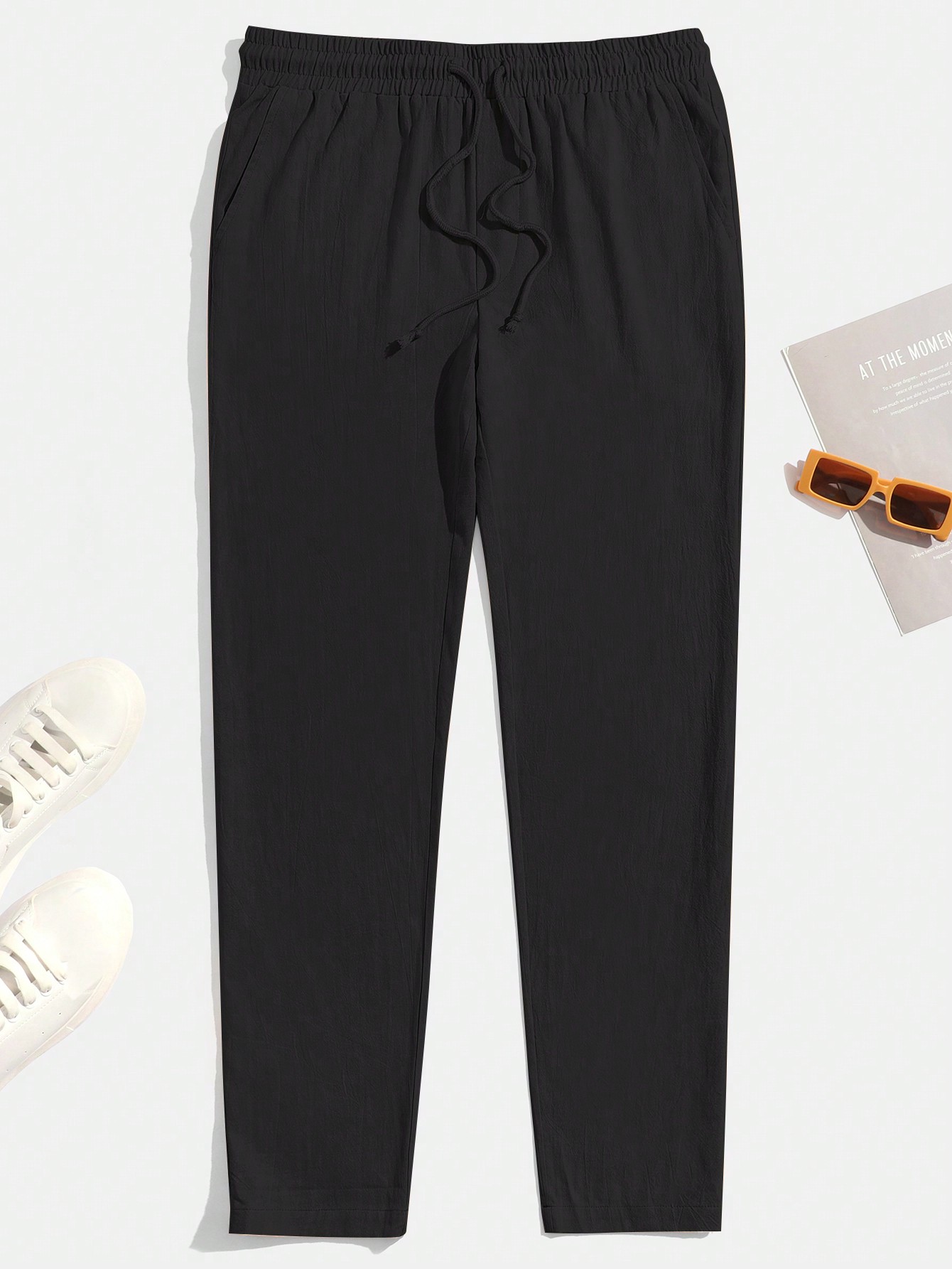 Мужские повседневные зауженные брюки из однотонной ткани Manfinity Basics, черный цена и фото