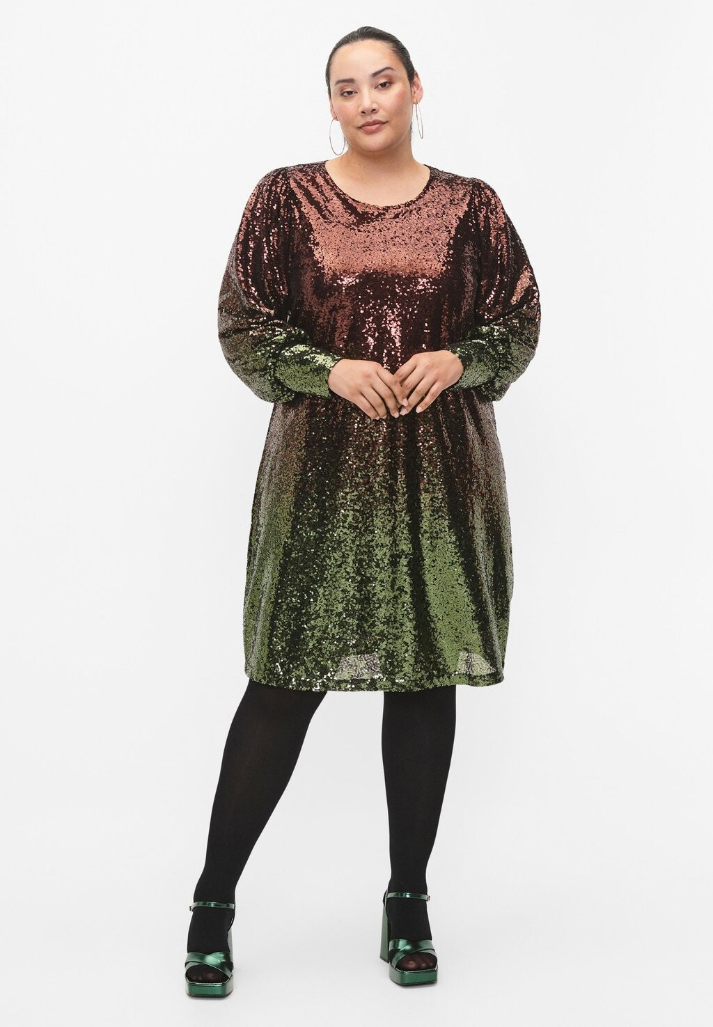 

Элегантное платье With Balloon Sleeves Zizzi, цвет scarab ch. coffee