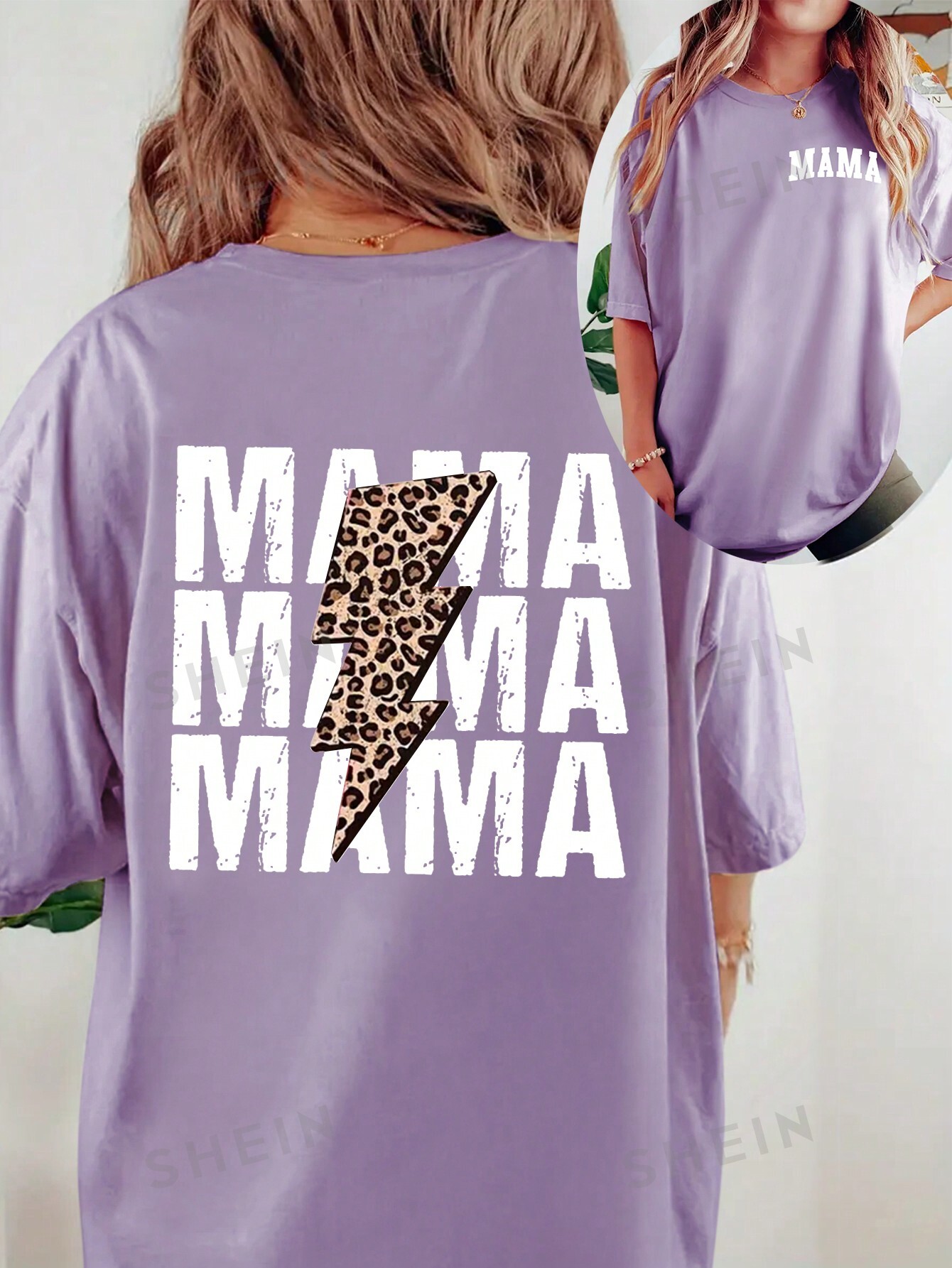 SHEIN LUNE Женская футболка с круглым вырезом и леопардовым принтом, фиолетовый