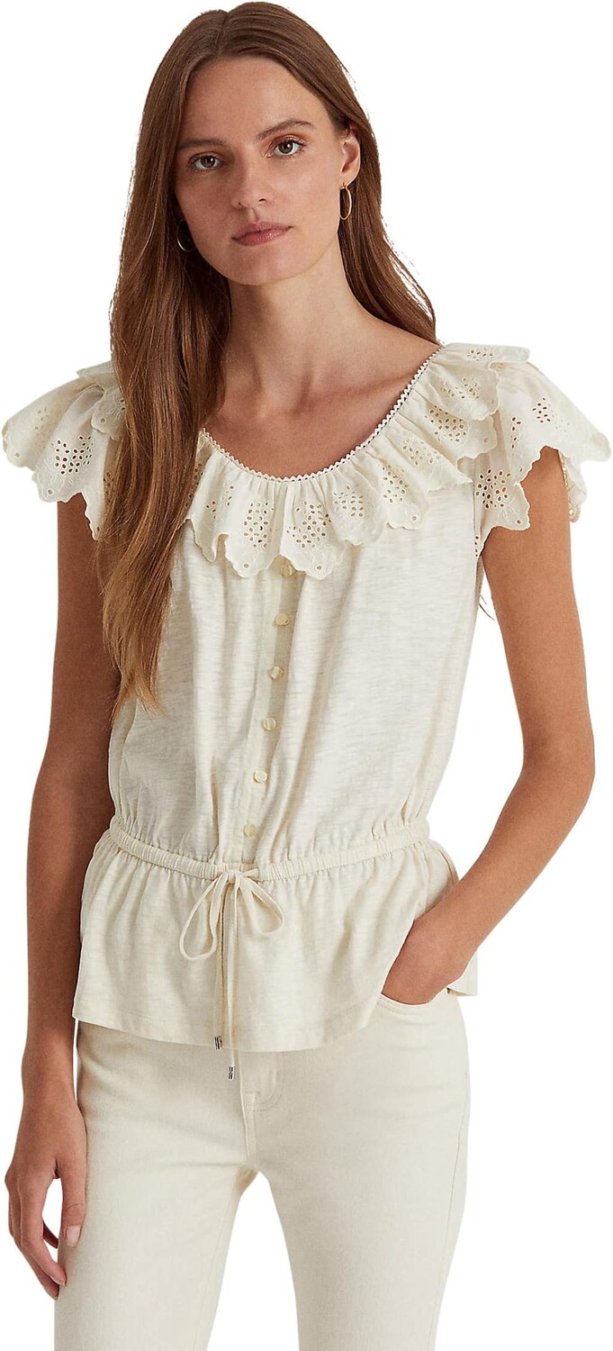 

Трикотажный топ с баской и люверсами LAUREN Ralph Lauren, цвет Natural Cream