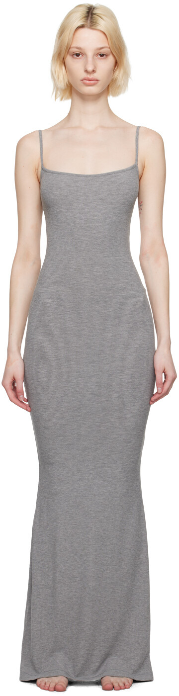 

Серое длинное платье-комбинация Soft Lounge Skims, цвет Heather grey