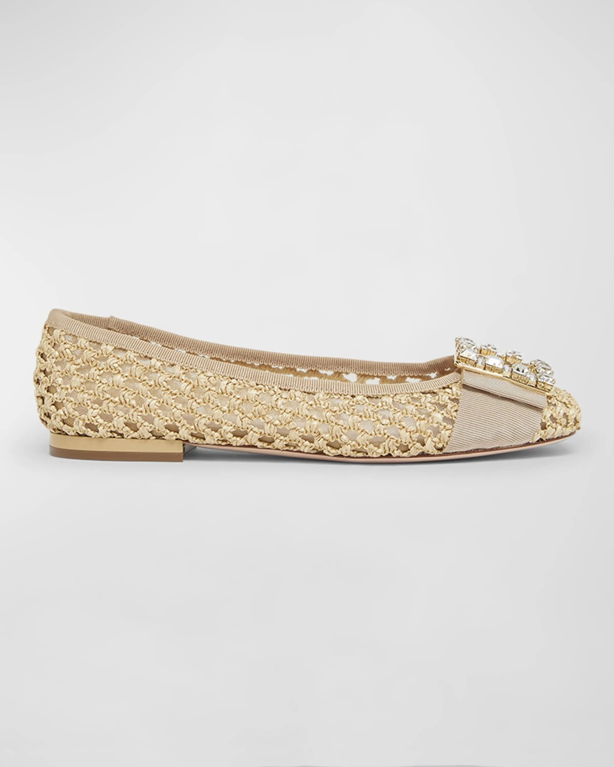 

Балетки Tres Vivier из рафии со стразами Roger Vivier, цвет Crema Chiaro