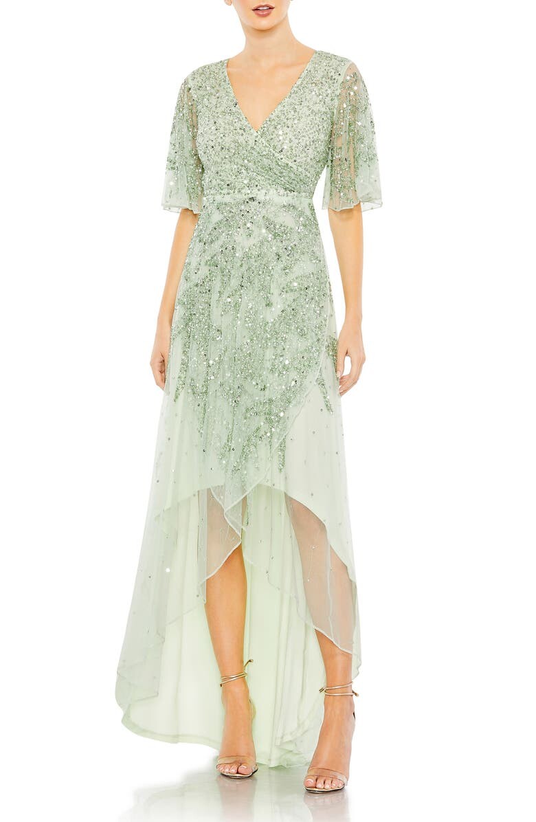

Шифоновое платье с пайетками High-Low MAC DUGGAL