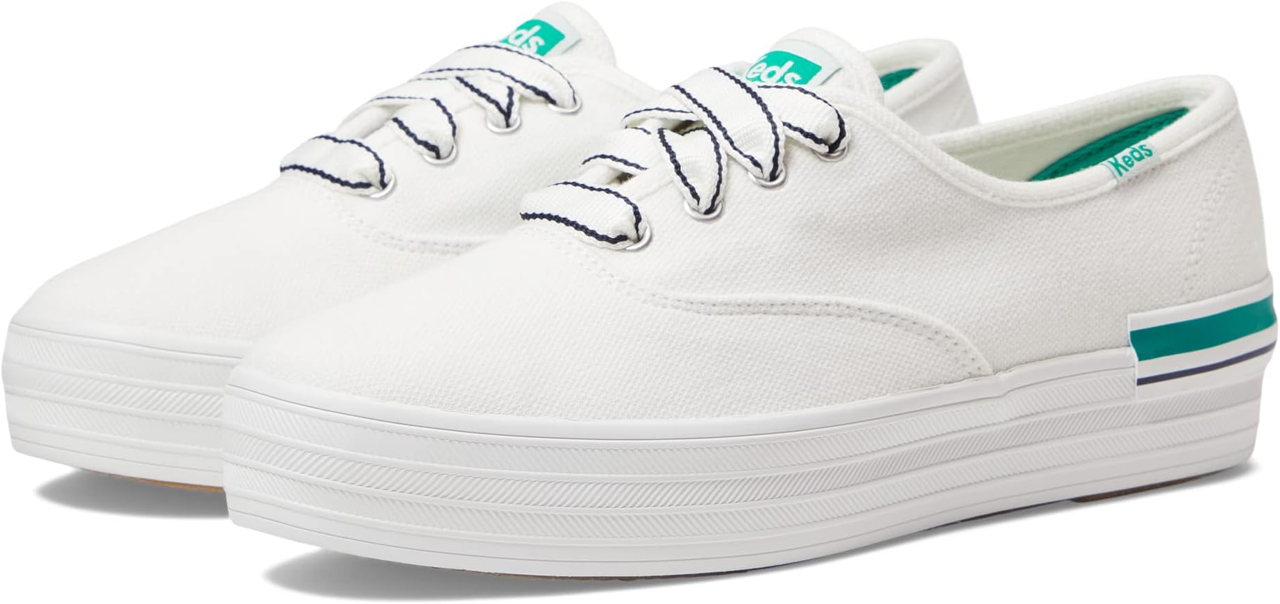 

Кроссовки The Platform Lace Up Keds, цвет White/Green Pique Stripe, Белый