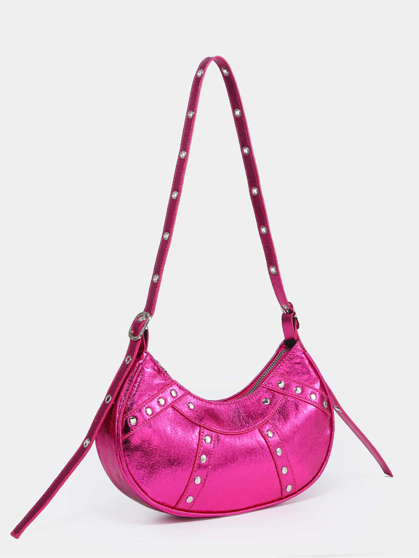 Легкая деловая повседневная сумка-хобо с шипами для девочек-подростков, ярко-розовый