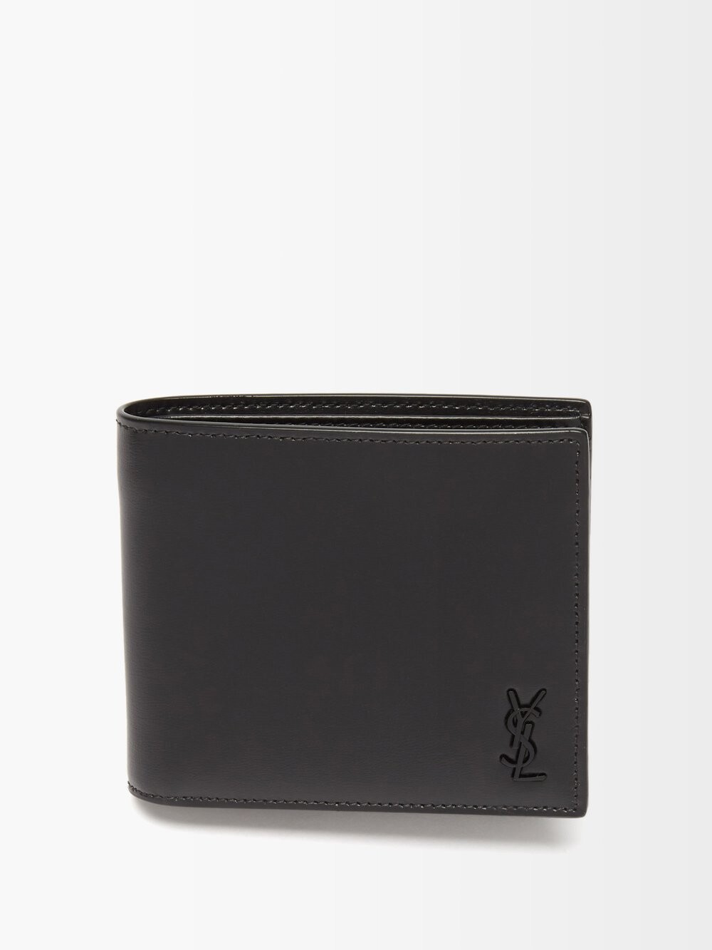 

Складной кожаный кошелек ysl с металлической пластинкой Saint Laurent, черный