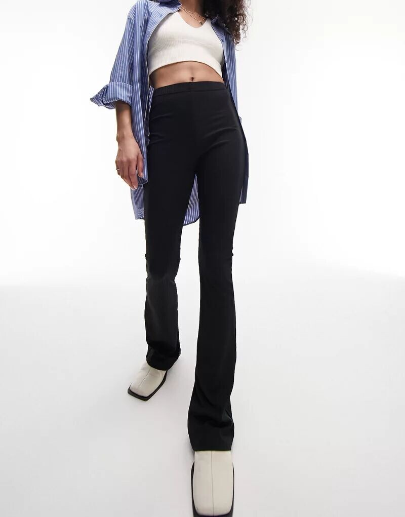 

Черные расклешенные брюки скинни в рубчик Topshop